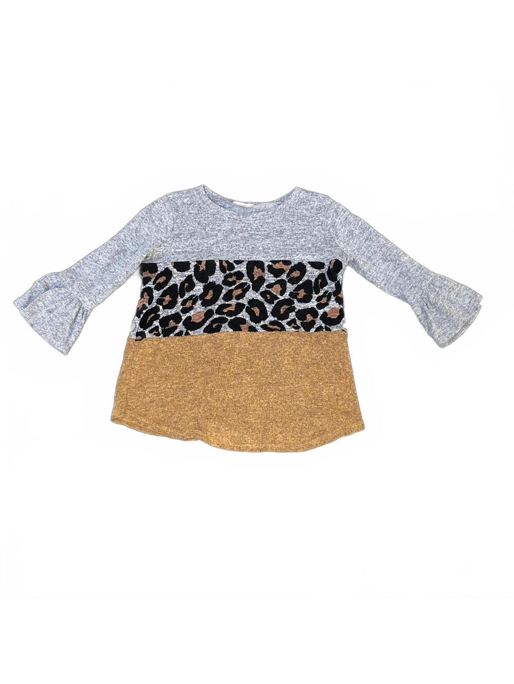 Reborn J Girls Colorblock Leopard Print Bell Sleeve Sweater